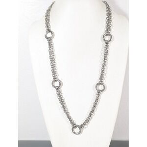 Edforce Stainless Steel Long‎ Station Chain Necklace 32" Silver Tone